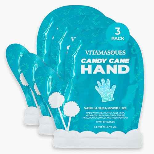 Vitamasques Candy Cane Moisturizing Hand Mask 3 Pack - Korean Skin Care Hand Mask with Shea Butter & Aloe Vera for Soft Skin