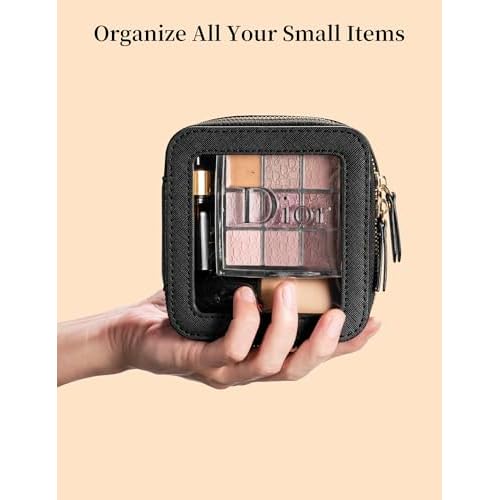 Mini Makeup Bag for Purse | Clear Travel Leather Toiletry Bag with Zipper | Car Organizer Bag | Small Waterproof Cosmetic Organizer Case for On-the-Go Essentials£¨White£©