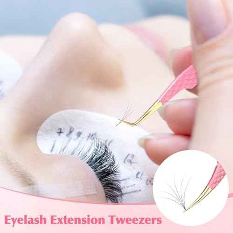2PCS Professional Lash Tweezers Set, Bent & Straight Tip Precision Eyelash Extension Tweezers for False Lashes, Non-Slip Grip