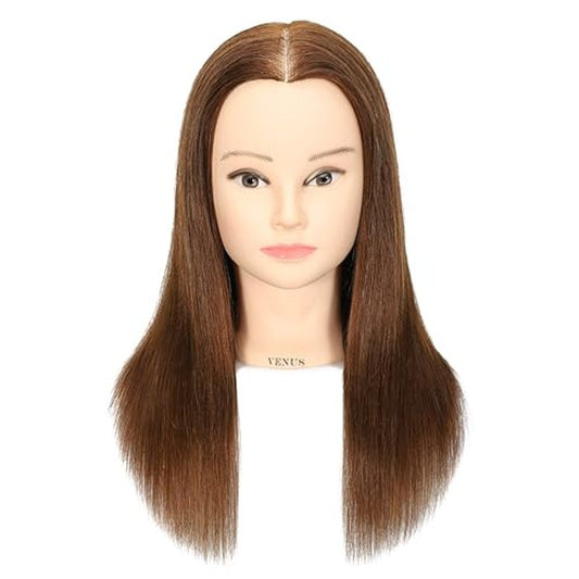 100% Human Hair Mannequin Head Hair Styling Training Head Cosmetology Manikin Head Doll Head for Hairdresser with Free Stand