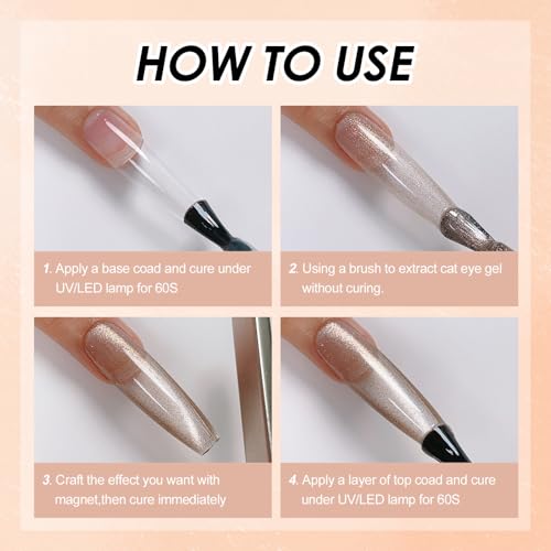 ADHERE Cat Eye Gel Nail Polish Set, Holographic Glitter 7 Colors with Magnet Stick and Brush Gel Polish Soak Off Led Gel Polish Kit Nail Art Gel Manicure Salon DIY Gifts