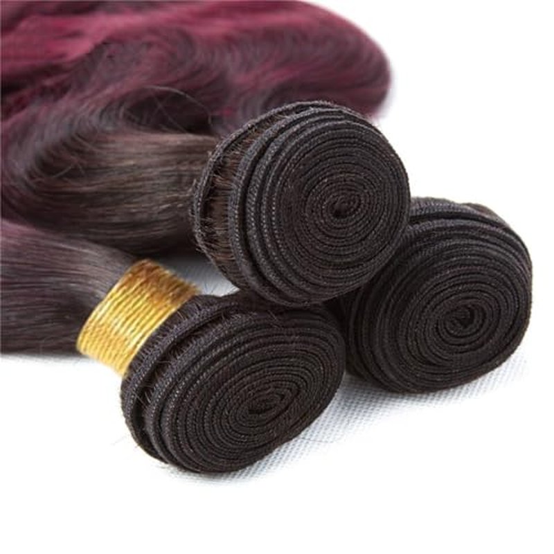 1B99j Human Hair Bundles Ombre Red Body Wave Brazilian Virgin Remy Hair Extensions Two Tone Black and Burgundy 14 16 18 inch 3 Bundles