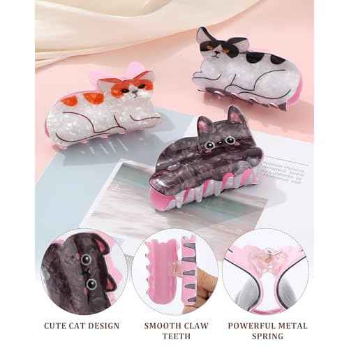 Molans 3Pcs Animal Claw Clips for Women, Small Cat Clips for Girls, Cute Hair Clamp Accessories Gift for Birthday Party