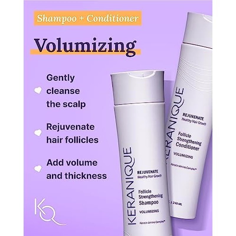 Keranique Hair Products Set for Thinning Hair - Volumizing Shampoo, Conditioner, Follicle Booster Serum, Spray for Fine Texture Boost, and Keratin Repair for Women