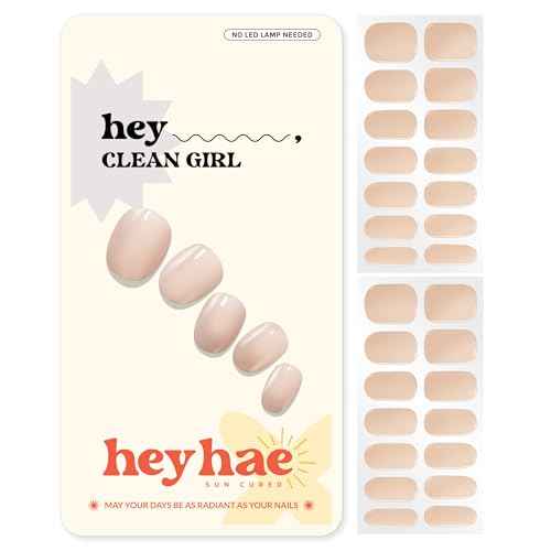 Heyhae Semi Cured Gel Nail Strips | Spring Nails No LED Lamp Needed Easy Apply & Remove | Includes 28 Strips, 1 Prep Pad, 1 Nail File & 1 Wooden Stick - Hey, Clean Girl