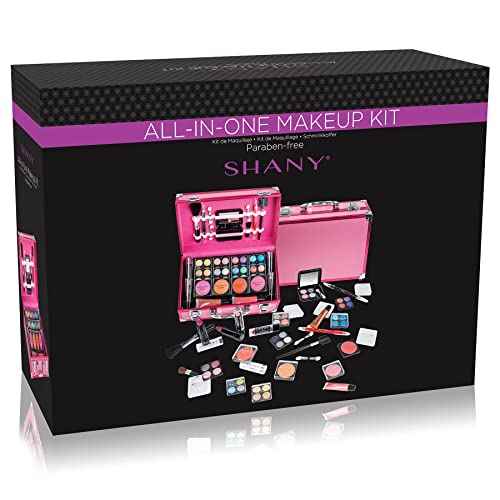 SHANY Carry All Make up Train Case with Pro Makeup Set, Beauty Brushes, Lipsticks, Eye Shadows, Blushes, Powders, and more - Reusable Cosmetics Storage Organizer - Premium Gift Packaging - Pink