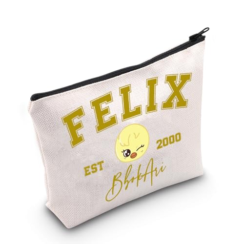 WCGXKO Korean Gift Music Group Merch Group Boys Makeup Bag Music Lover Gift (2000BbokAri), beige