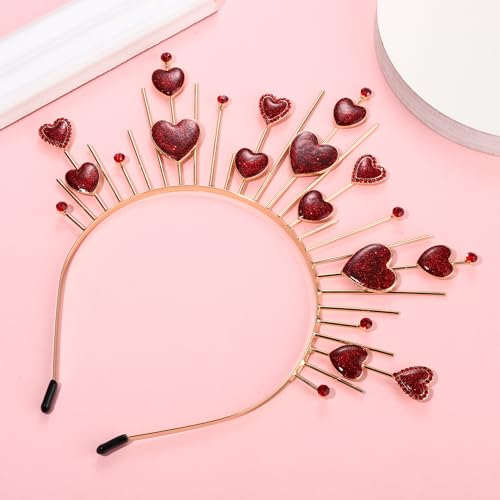 Valentines Day Heart Headband for Women Girls Red Hearts Crown Tiara Hairband Headpiece Halloween Cupid Costume Festival Carnival Holiday Party Favors