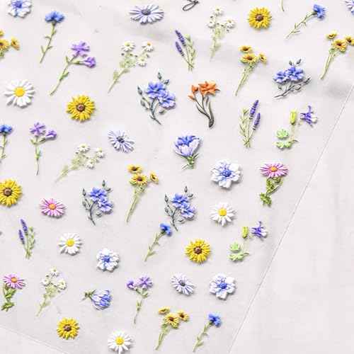 2PCS Silicone Nail Art Ombre Applicator, One Sheet Flower Stickers Decals, for Chrome Nail Powder, Floral Plant leaf Design of 5D Embossed Self-Adhesive Decoration Set, for Beginners