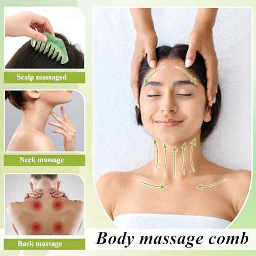 Hercicy 2 Pcs Jade Eye Mask and Hair Comb Set Green Jade Stone Eye Mask White Facial Cooling Set Guasha Scalp Comb Facial Massage Tool for Relax Alleviate Puffiness Esthetician Supply (Classic Color)