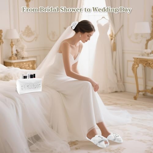 Bridal Shower Gifts, Bride To Be Gift Set, Wedding Gifts for Bride, Bachelorette Gifts for Bride, Engagement Gift for Her, Bachelor Party Christmas Gifts, Makeup Bag, I DO Slippers, Hair Clip