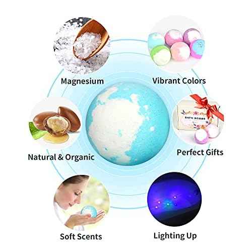 Light Up Bath Bombs with Surprise Inside, 4.23 oz XL Natural Gift Set 6 with Essential Oils, Magnesium Large Bath Bombs for Women Relaxing Spa Skin Moisturize Gifts for Women