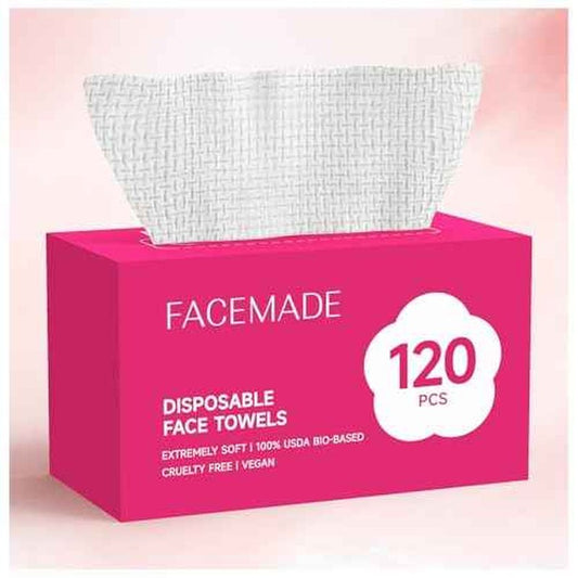 FACEMADE 120 Count Disposable Face Towels, 100% USDA Biobased Face Towelettes Disposable, Clean Facial Towels for Makeup and Clean Skin, Super Soft and Thick Dry Wipes Club