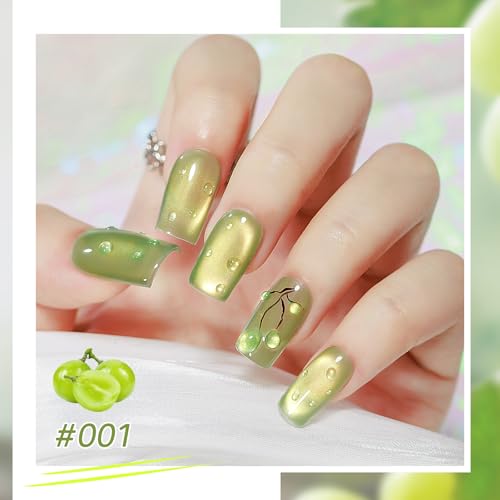 MIZHSE Cat Eye Gel Nail Polish, Fruit Colors Magnetic Gel Polish Set with Magnet, Neon Cateye Effect Green Purple Yellow Soak Off Nail Art Manicure Home Gift for Ladies