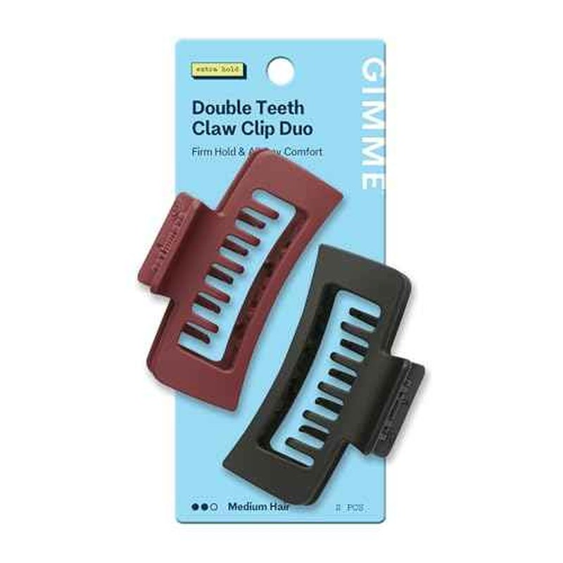 Gimme Beauty Rectangle Double Teeth Claw Clip - Extra Grip Accessory Set - Perfect for Medium Hair - Lasting Hold for Everyday Wear - Trendy, Non-Slip Cilp Duo for Women - Maroon & Black, 2 Pack