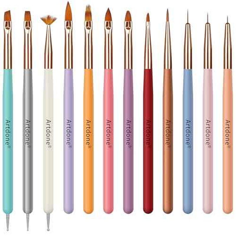 Artdone Nail Dotting Tools Double-ended Nail Art Brushes Kit Nail Art Gel Polish Liner Brushes Design Pen For Nail Drawing And Nail Paint Brushes Small Detail Brushes