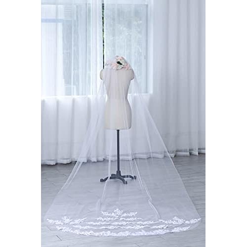 Cathedral Wedding Veil Long Bridal Lace Veil Tulle Hair Accessories With Comb for women Floral 118" Veil Headpeice