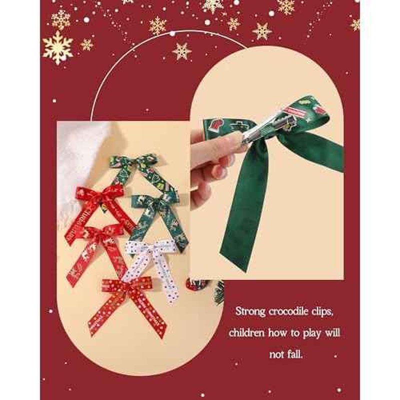 doboi 6 Pcs Christmas Hair Bows for Girls - 4.3 Inches Handmade Toddler Bows With Alligator Clips - Glitter Hair Accessories for Baby Girls Teens Kids