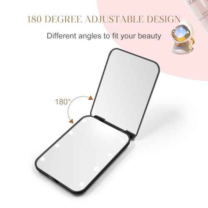Compact Mirror, 1X/3X Magnification LED Pocket Mirror with Nternal BIattery, Pink Mini Mirror for Purse, Pocket,Travel and Present