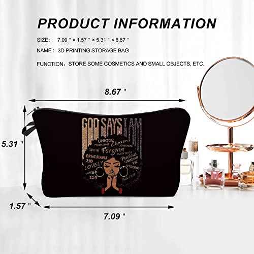 African American Makeup Bag for Purse God Says You are Unique Special Lovely Chosen Forgiven Afro Black Cosmetic Bags Inspirational Gift