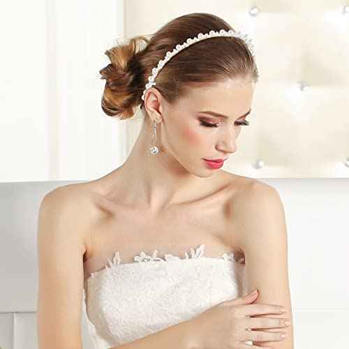 12 Pcs Pearls Headband Rhinestones Hairbands Faux Pearl White Bridal Headband Gold Alloy Flower Head Band Metallic Butterfly Hair Hoop Wedding Hair Accessories for Women, 12 Styles