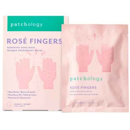 Patchology Ros? Fingers Renewing Hand Mask - Strawberry-Scented Moisturizing Gloves with Shea Butter for Dry & Cracked Hands, Repairing Hand Treatment for Baby Soft Skin, Self-Care Essential - 1 Pair