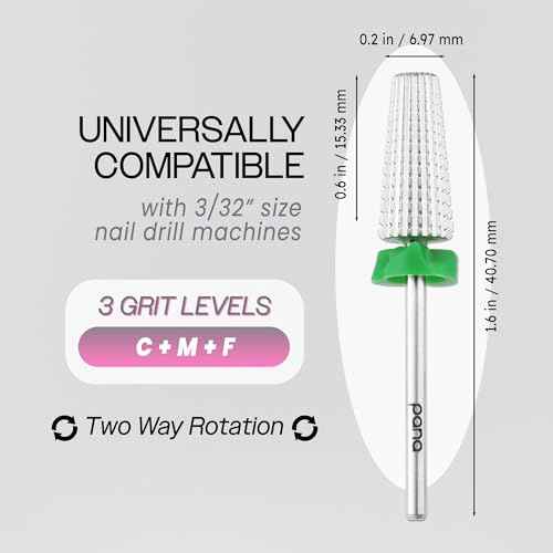 PANA Nail Carbide 5 in 1 Bit - Two Way Rotate use for Both Left and Right Handed - Fast remove Acrylic or Hard Gel - 3/32" Shank - Manicure, Nail Art, Drill Machine (Coarse - C, Silver)