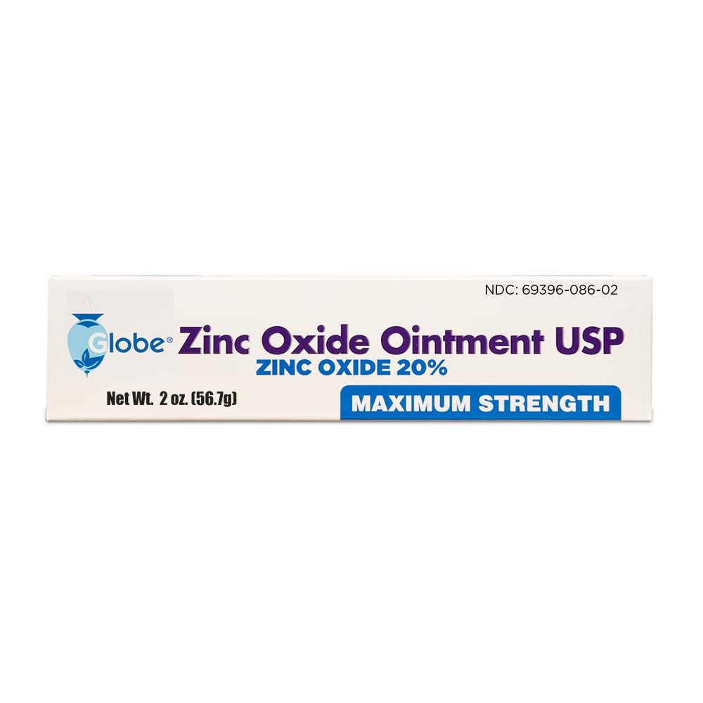 GLOBE Zinc Oxide Ointment 20%, 2 Ounce Tube, Advanced Skin Protection, for Diaper Rash, Relief from Poison Ivy, Sumac & Oak, Protects from Wetness, Protects Chafed Skin