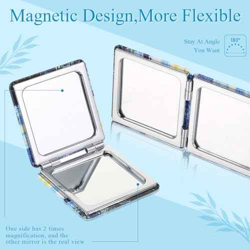 8 Pcs Compact Mirror Double Sided Makeup Square PU Leather Portable Pocket Hand Mirror Bulk with 2X1X Magnification Art Gift for Woman