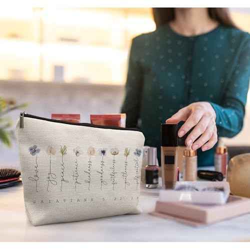 Bible Verse Christian Makeup Bag - Scripture Galatians 5:22-23 Love Joy Peace Positive Kindness Cosmetic Bag - Christian Gifts for Women