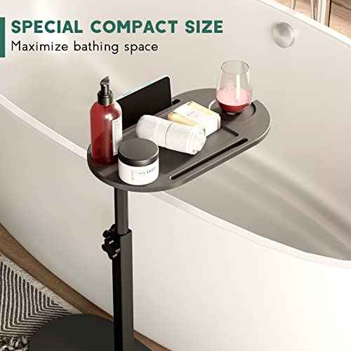 Bamboo Bathtub Tray Table with Adjustable Height, Freestanding Bathtub Caddy for Tub Against Wall, Tub Organizer Suitable for Luxury Spa and House Warming - Patent Protected (Black)