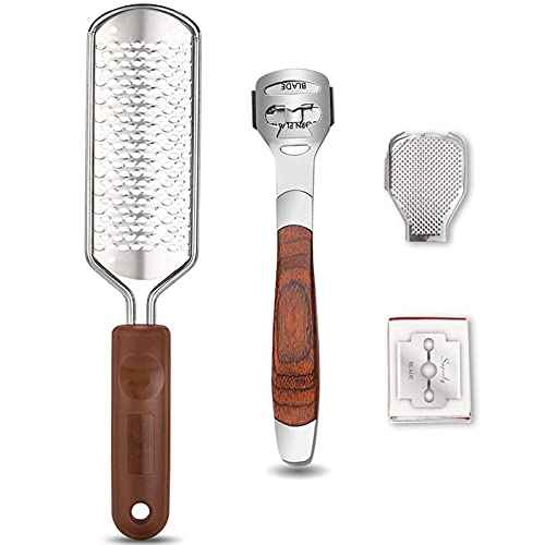 Colossal Foot Rasp & Wood Handle Callus Shaver (10 Replacement & 1 File Foot Heads), Pedicure Foot File Kit, Heel Scraper for Feet, Foot File Callus Remover