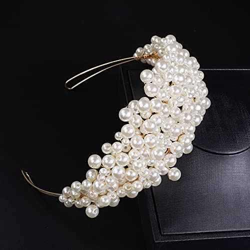 JWICOS Wedding Pearl Headbands for Brides and Bridesmaid Bridal Pearl Tiara Crown Headpieces for Women and Girls Princess Wedding Hair Accessories for Prom Pageant Dancing Ball