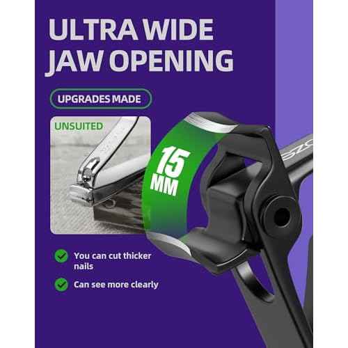 SZQHT Ultra Wide Jaw Opening Nail Clippers Set, Toenail Clippers for Thick Nails, Heavy Duty Nail Cutter, Stainless Steel Toe Nail Clippers for Seniors, Men & Women Manicure,Pedicure,Big(Black)
