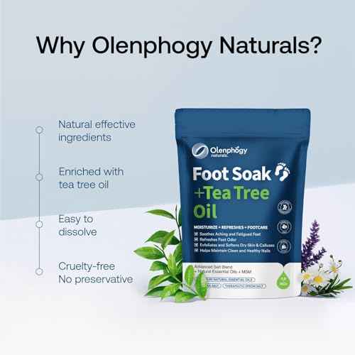 Tea Tree Oil Foot Soak with Epsom Salt - For Stinky Feet, Softens Callus, Cracked Heel Care, Toenail Repair - Epsom Salts for Soaking for Pain, Pedicure Foot Spa for Women, Men, 16oz