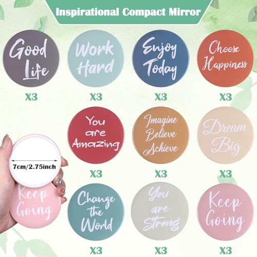 30 Pcs Employee Appreciation Gifts Bulk Inspirational Compact Mirror Round Small Makeup Mirror Portable Pocket Mini Mirror Thank You Gift for Women Nurse Teacher Team Coworker Staff