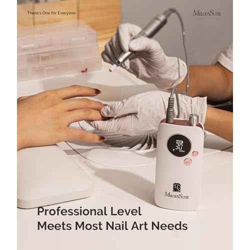 MelodySusie Portable Nail Drill 30000 RPM, SC320F Professional Rechargeable Electric Cordless Nail File for Acrylic Nails Gel Polishing Removing, Efile Nail Kit for Manicure Salon Home, Rose