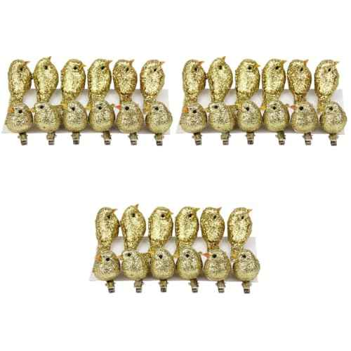 HOMSFOU 36 Pcs Glitter Bird Clip on Ornaments - Sequin Bird Ornaments for Women - Ladies Jewelry Hair Barrette - Birds Decor Hair Clips - Miss Statue Gold Powder, Ideal for Parties and Festivals