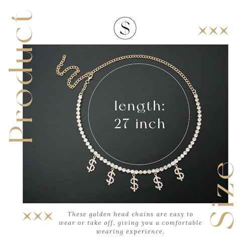 Gold Headpiece Dollar Sign Head Chain Bling Money Dangle Rhinestone Head Jewelry Sparkly Prom Party Hair Accessories for Women Girls