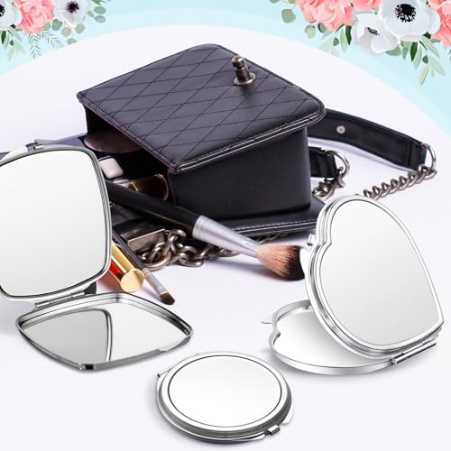 Jetec 12 Pcs Sublimation Blanks Products Small Compact Mirror Bulk Heat Transfer Folding Pocket Makeup Mirror Heart Round Square Double Sided Handheld Sublimation Mirror for Women Gift Purse Travel