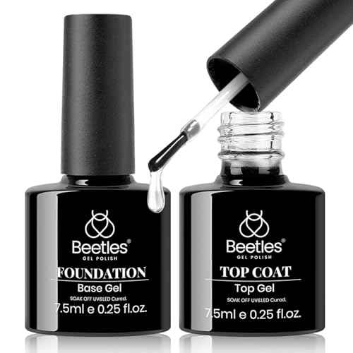 Beetles 2Pcs No Wipe Gel Top Coat and Base Coat Set, High Gloss Clear Long Lasting Base and Top Coat, Soak Off Nail Art DIY at Home