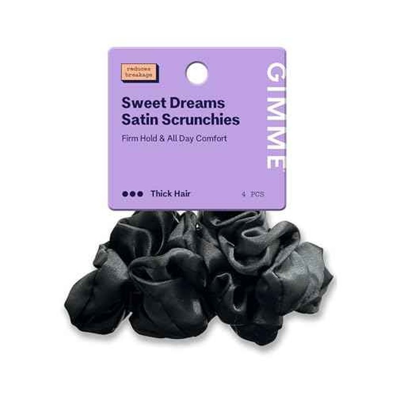 Gimme Beauty Large Satin Hair Scrunchies - Soft, No-Breakage Bands - Perfect for Thick Hair & Bedtime Wear - Firm Hold & Gentle, Crease-Free Accessories for Women - Black, 4 Pack