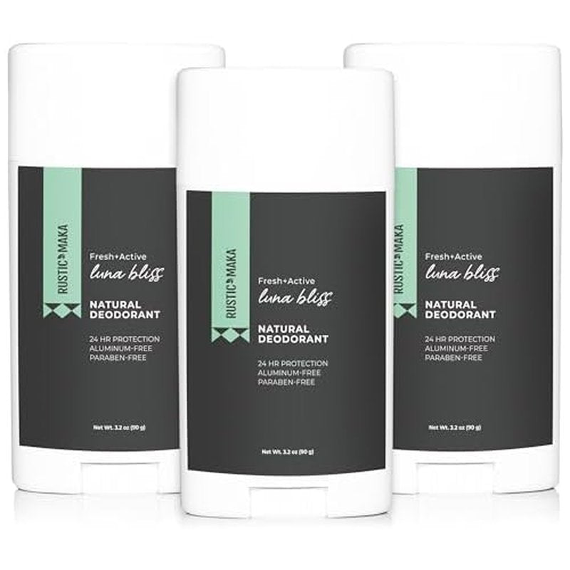 Rustic MAKA Natural Deodorant, Luna Bliss, Aluminum Free, Paraben Free, Baking Soda Free, Deodorant for Women, Activated Charcoal + Magnesium, Cruelty-Free, 3-Pack
