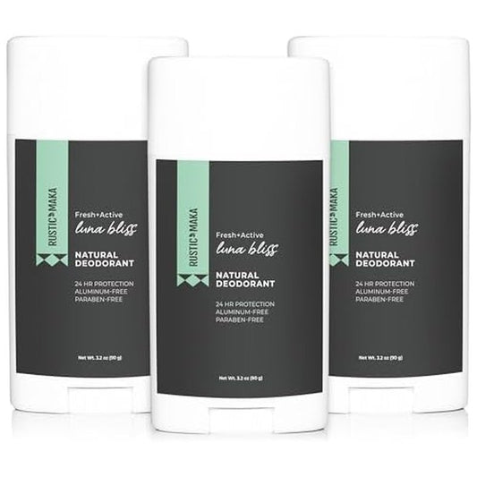 Rustic MAKA Natural Deodorant, Luna Bliss, Aluminum Free, Paraben Free, Baking Soda Free, Deodorant for Women, Activated Charcoal + Magnesium, Cruelty-Free, 3-Pack
