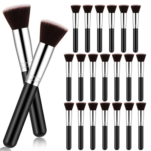 Baderke 20 Pcs Flat Top Foundation Brush Kabuki Cosmetics Synthetic Dense Face Blush Makeup Brush for Liquid, Cream, Powder, Blending, Buffing, Stippling Face Makeup Tools
