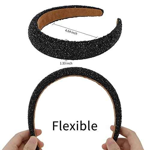 Black Rhinestone Padded Sequin Diamond Glitter Sparkle Jeweled Bling Headbands for Women's Hair