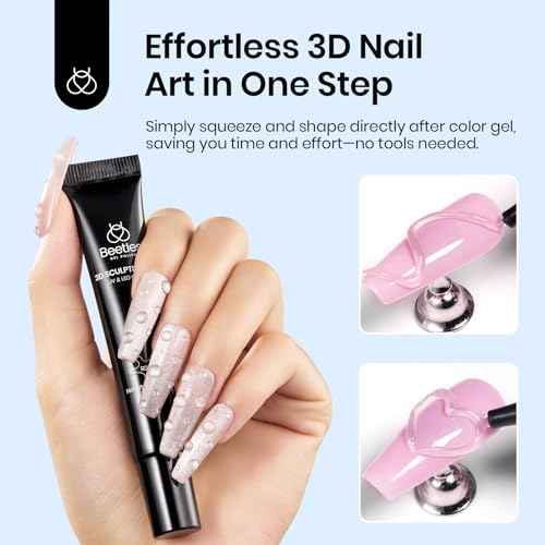 Beetles 3D Gel Nail Art, 1Pcs 15ml Sculpting Gel 3 in 1 Clear No Wipe Nail Polish Rhinestone Art Glue for Nail Gems Diamond Jewelry U V LED Lamp Needed DIY Home Salon Christmas Nails Gifts for Women