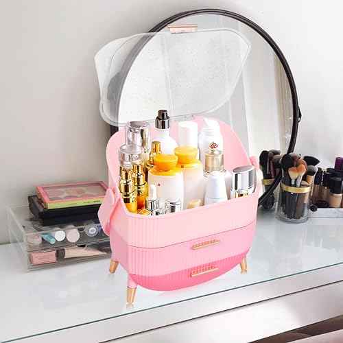Teen Girls Gift Makeup Organizer,Skincare Organizer Jewelry Storage,Cosmetics Storage and Display Case,Make Up Holders and Organizers for Countertop,Bathroom Organizer (Triple Pink)