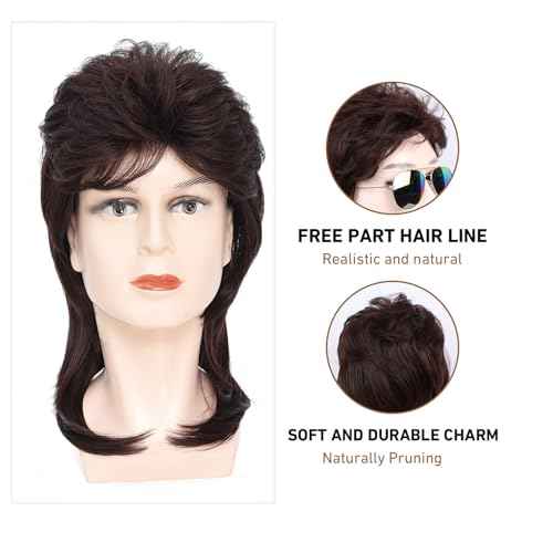 ByouByou Mullet Wigs for Men 80s Costumes Fancy Party Accessory Cosplay Wig (Mdeium Brown)