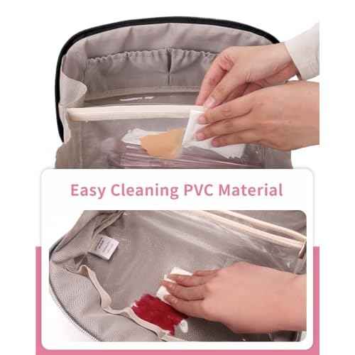 Wandering Nature Travel Makeup Bag,Travel Make up Bag with Large Capacity,Quilted Makeup Organizer Bag, Open Flat Travel Toiletry Bag for Women Cosmetic Bag with Divider and Handle,Patent Pending